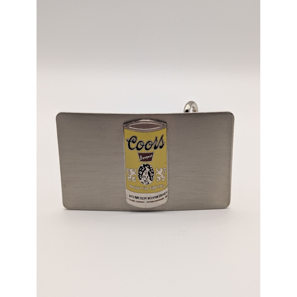 Coors Banquet Belt Buckle Mens OS Silver Yellow Excellent Beer Can Vintage Style